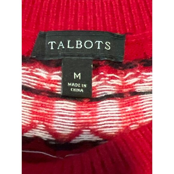 Talbots Red White Fair Isle Nordic Lambswool Blend Sweater Size M - Picture 4 of 7
